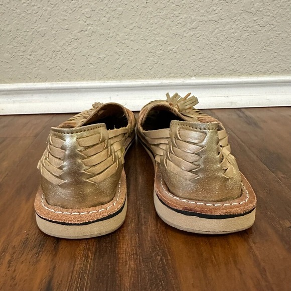 CACAHI'S CACLE'S Girls Gold Leather Tasseled Huaraches Sandals MEXICO MADE - Picture 8 of 11